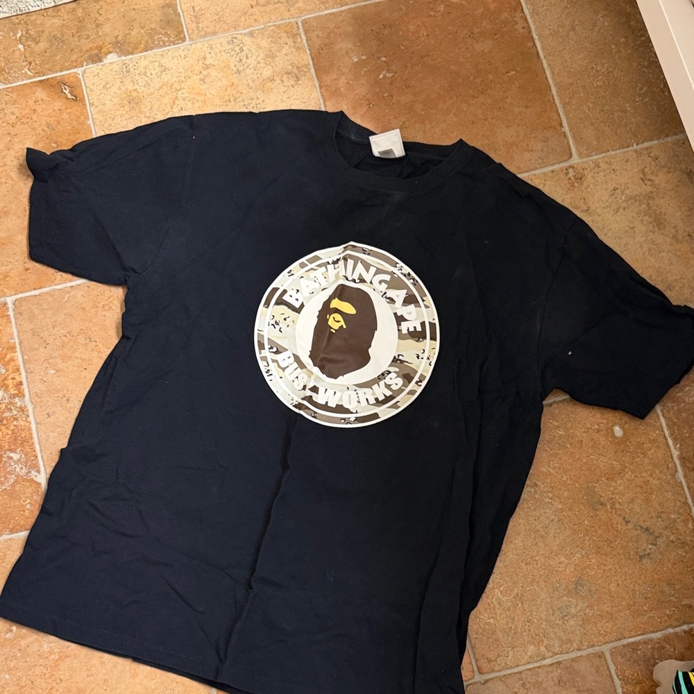A Bathing Ape Graphic Tee - Black with Camouflage Logo fits xl